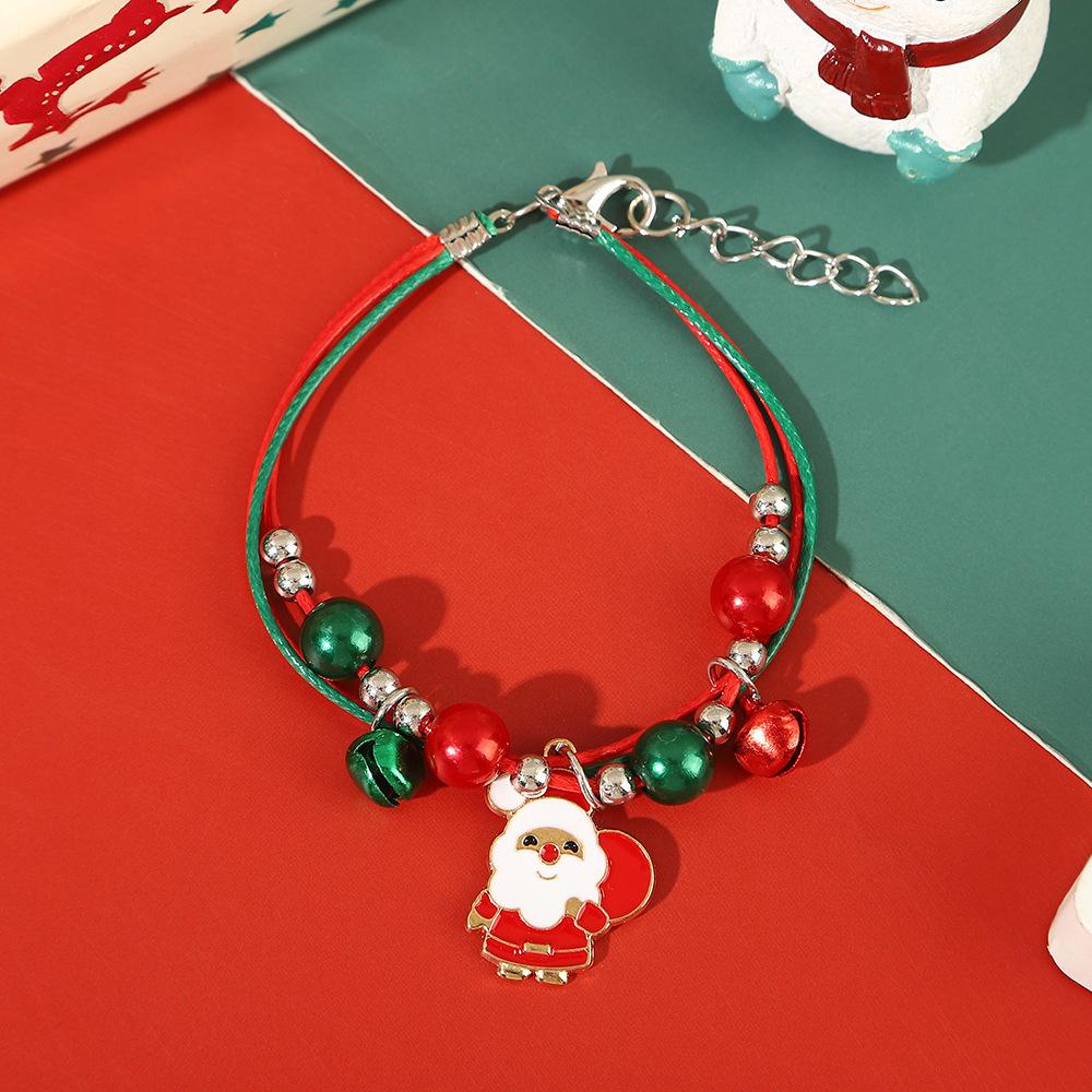 Hand-Woven Christmas Reindeer & Santa Claus Adjustable Bracelet with Snowflake & Bell Charms