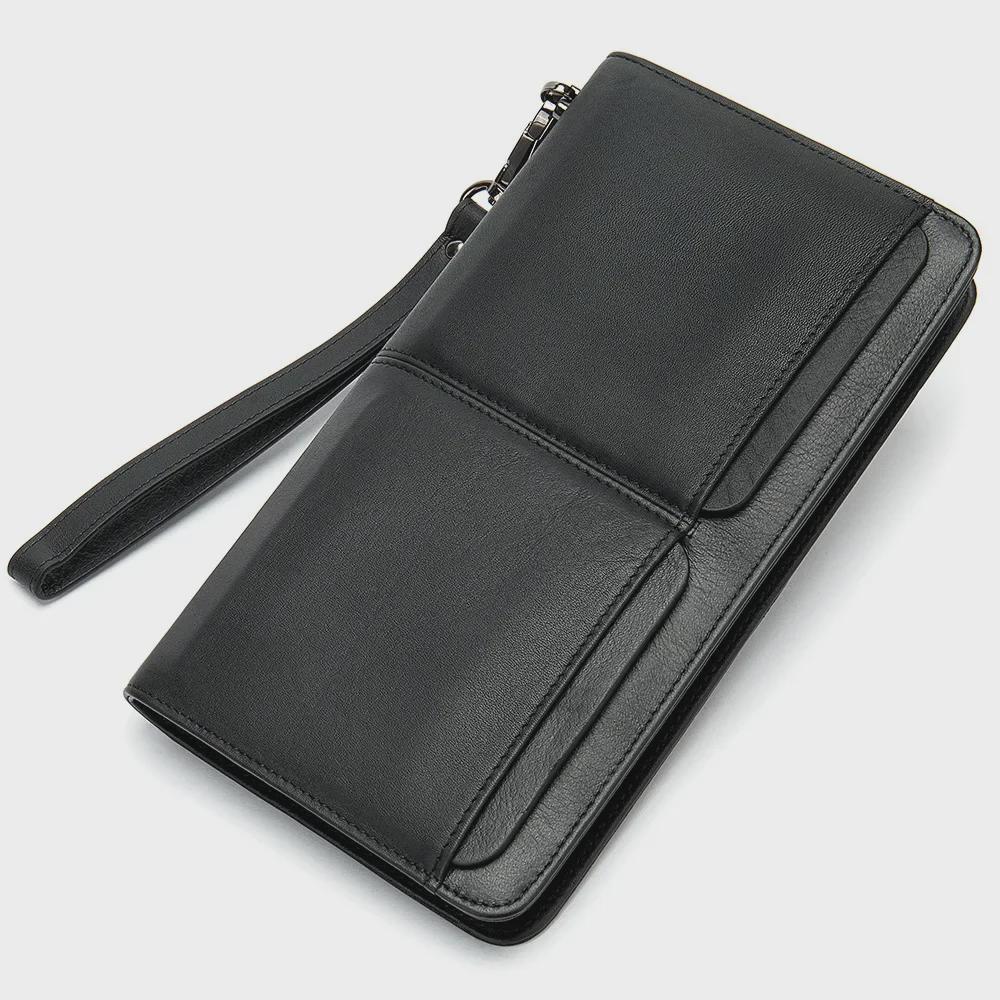 MVA Men's Long Retro Genuine Leather Wallet - Large Capacity Card Holder with Multiple Slots, First Layer Cowhide Clutch Bag.
