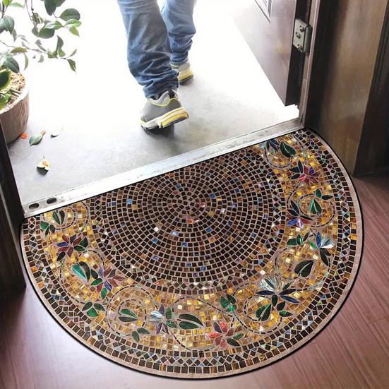 Floor Mat Semi-Circular Design 3D Illusion Rug Non-Slip Decorative Door Mat Entryway Living Room Bedroom Fade-Resistant Area Rug