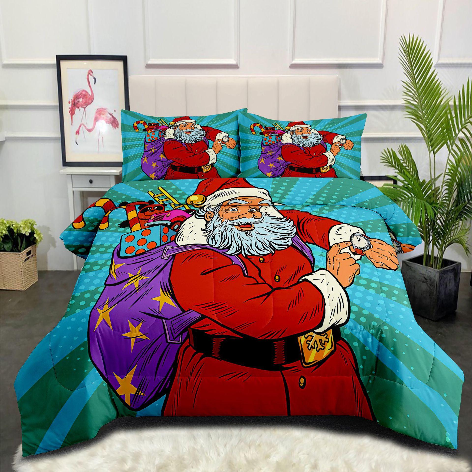 Christmas Santa European and American Holiday Summer Quilt Fat Quilt Digital Printing Children s Quilt Cover Three-piece Set 140*200cm