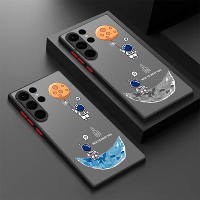 Cartoon Astronaut Patterned Phone Case For Samsung S25 S24 Fe S22 Plus Ultra S23 S21 A56 A36 A55 A16 A54 A35 A52 A25 A15 A14 5g A32 Matte Hard Cover