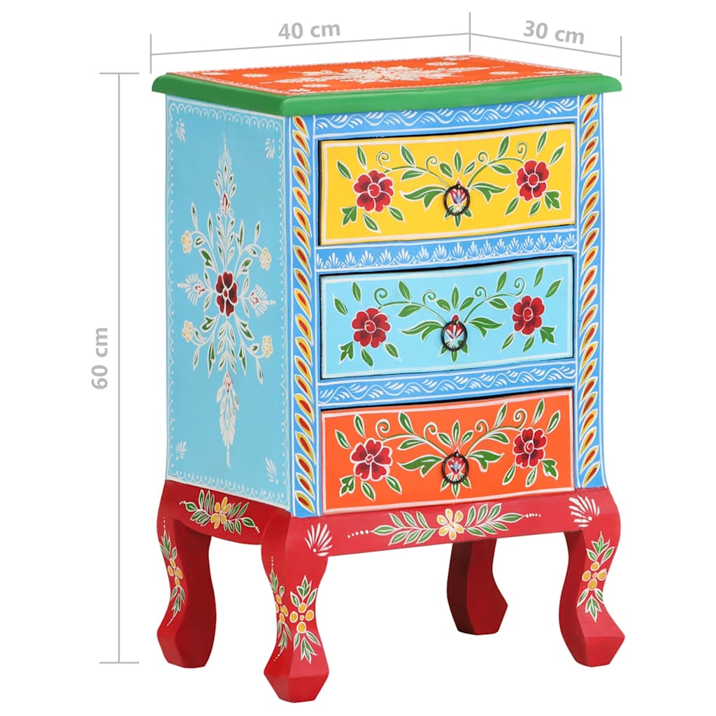 Hand Painted Nightstand 40 x 30 x 60 cm Solid Mango Wood