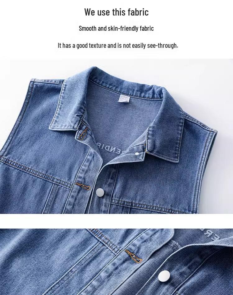 Women's Casual Denim Vest - Spring 2026, Loose Fit, Plus Size, Short Jacket with Pockets