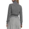 Amiparis Solid Color Logo Short High Neck Ribbed Hem Pullover Long Sleeve Sweater Women sweater Light-Gray FKS457005-052