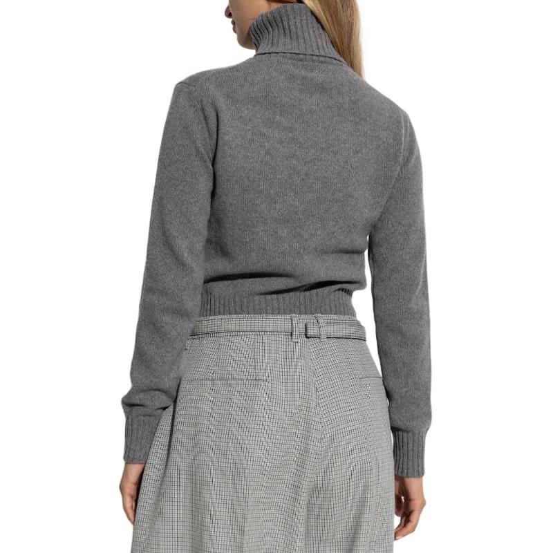 Amiparis Solid Color Logo Short High Neck Ribbed Hem Pullover Long Sleeve Sweater Women sweater Light-Gray FKS457005-052