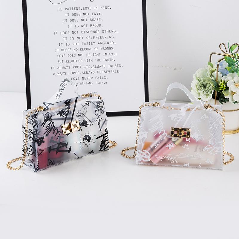 New Fashion, Elegance, Transparency, Small Square Bag, Literary Model, Illustration, Printed Handbag, Shoulder Slung