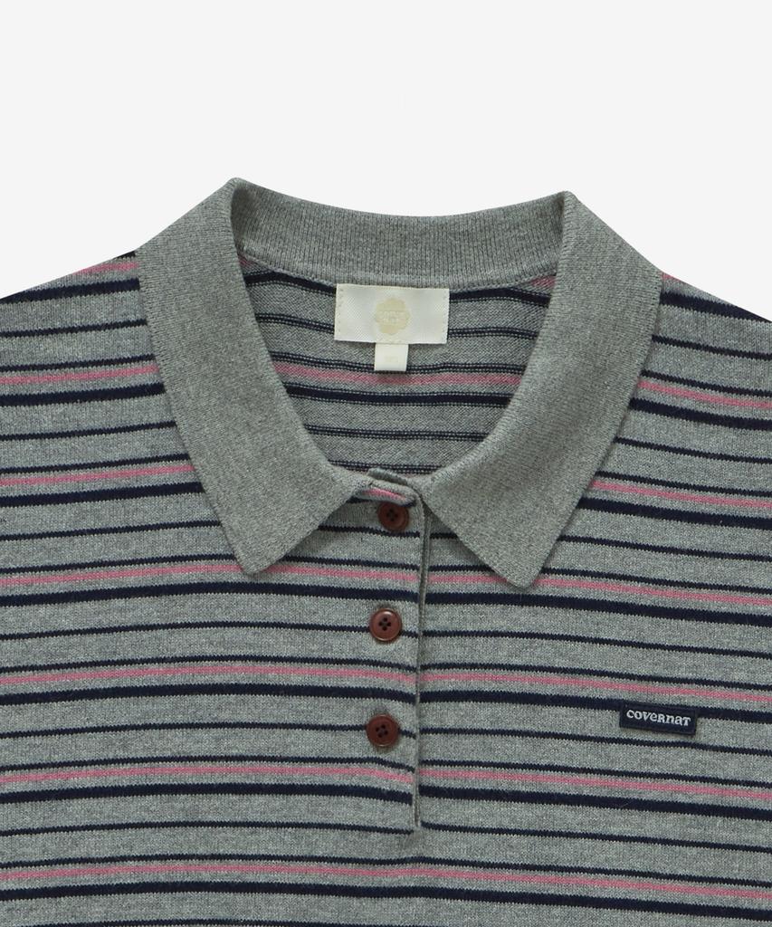 COVERNAT WOMAN Striped Collar Knit Melange Gray
