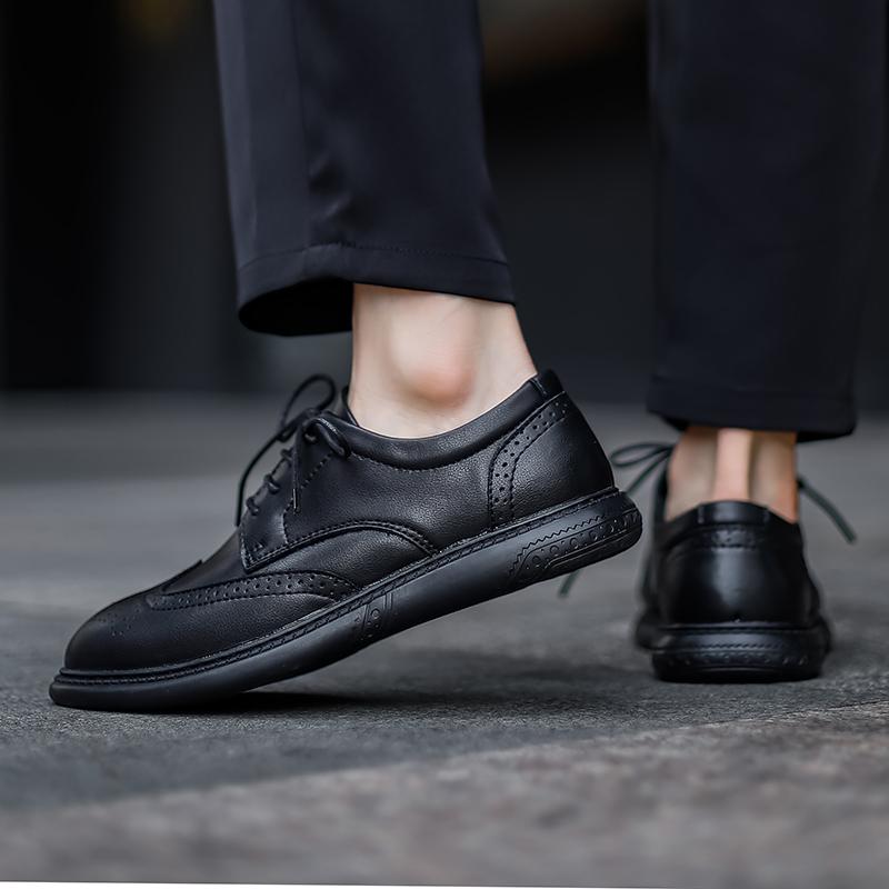 Fashion Outdoor Walking Shoes Leisure Walk Oxford Shoes Simple Brogue Flats Genuine Leather Mens Casual Footwear Man Lace Up Dress Shoes