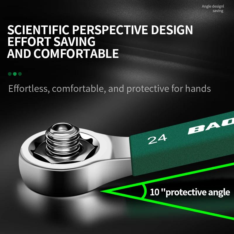 BaoLian Durable Ratchet Wrench 8-32mm Plum Blossoms Open Combination Wrench Two-Way Double Fast Ratchet Wrench Auto Repair Tools