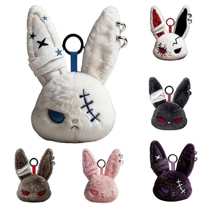 Bag Charm Gothic Black Bunny Plush Keychain Kawaii Rabbit Pendant Purse Accessory Backpack Hanging Decor