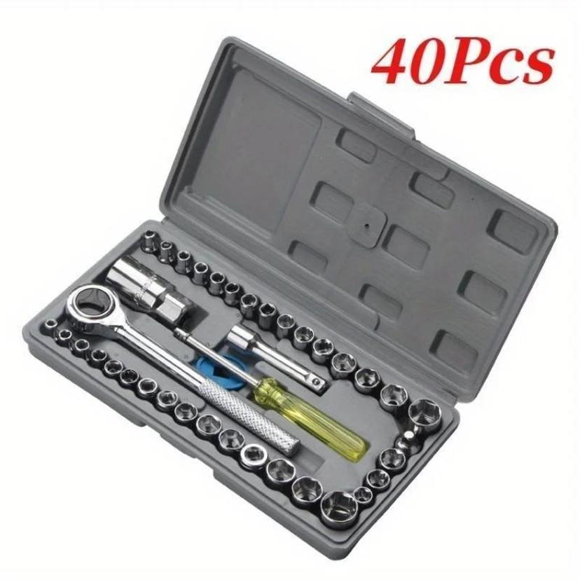 40-Piece Sockets Wrench Set For Automotive And Motorcycle Repair Hardware Tool Box Ratcheting Wrench Hexagon Combination Kit