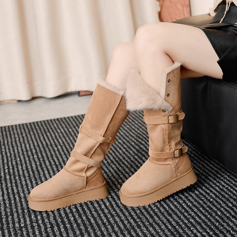 Short Cotton Boots Winter Long Snow Boots Warm Non-slip Cotton Shoes Outdoor Leisure Thick-soled Heightening Boots Women