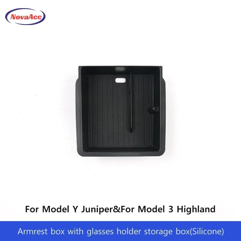 

NovaAcc Central Control Glasses Holder Storage Box For Tesla Model 3 Highland 2025 2025 Model Y Juniper 2025 ABS Armrest Case