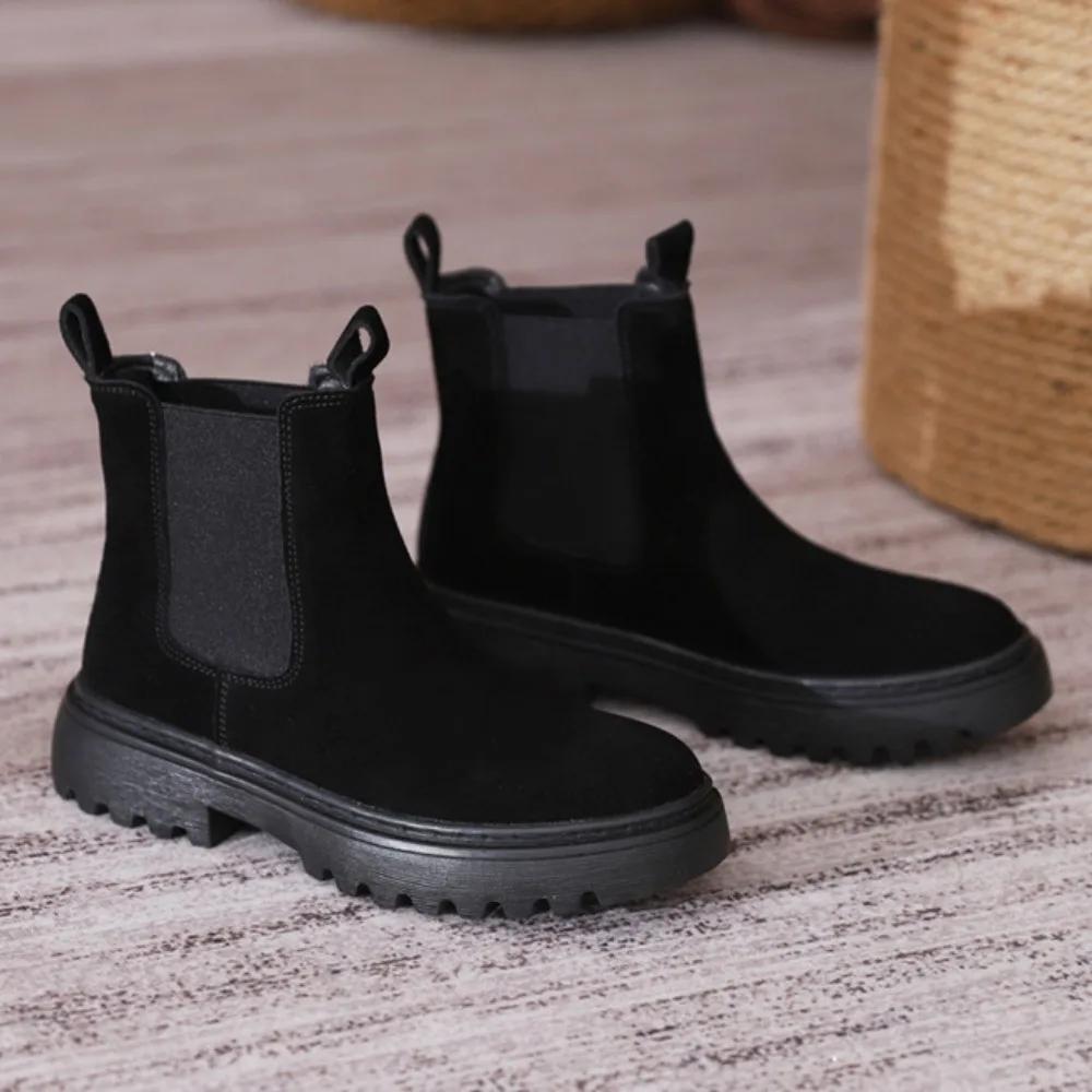 Short Boots for Women 2025 New Matte Leather Women's Shoes British Style Womens Boots Mid Heel Flats Short Boot Platform Shoes