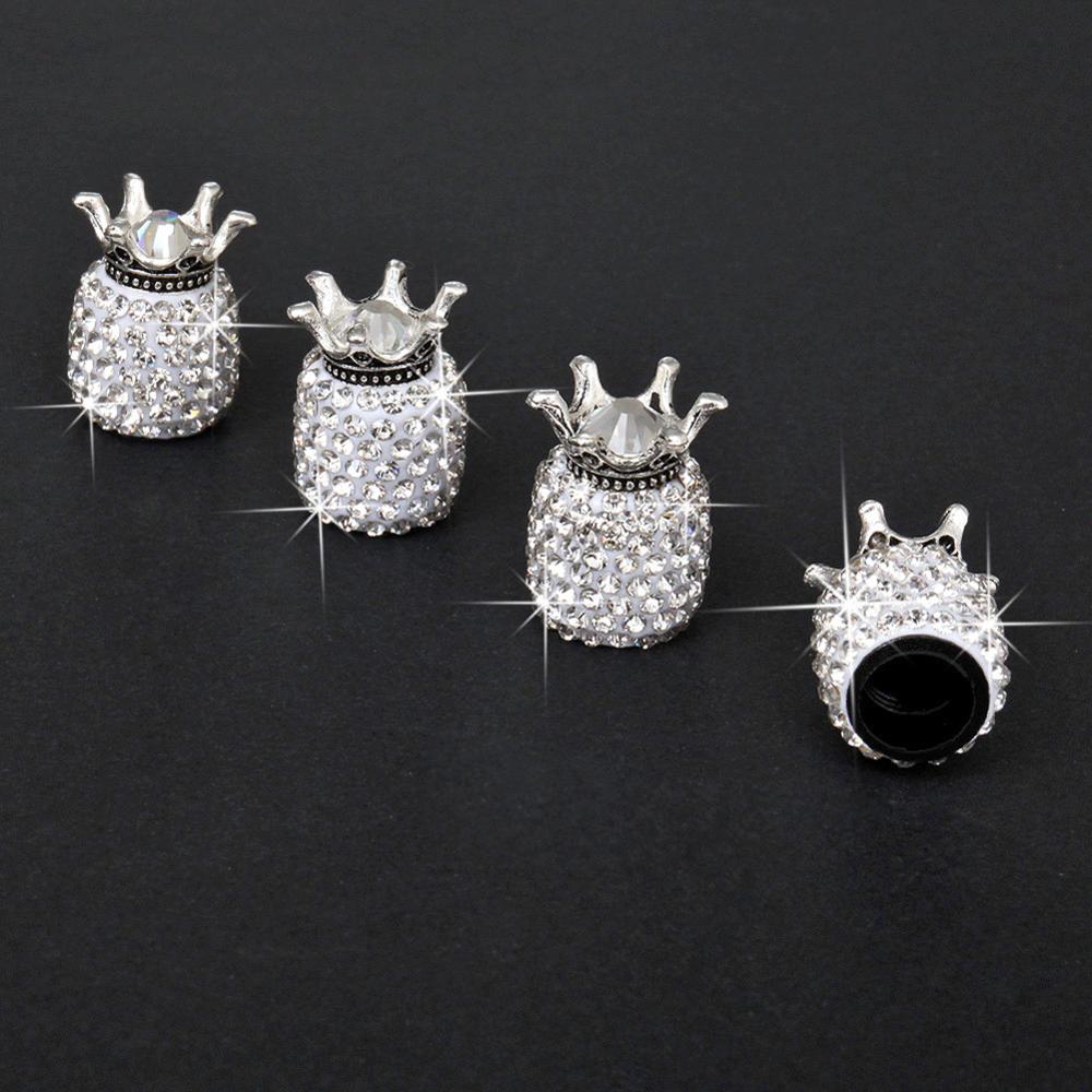 4PCS Car Wheel Tyre Valve Stem Caps Crown Dustproof Rhinestone Tire Valve Caps Diamond Shining Motorcycle Car Bling Accessories
