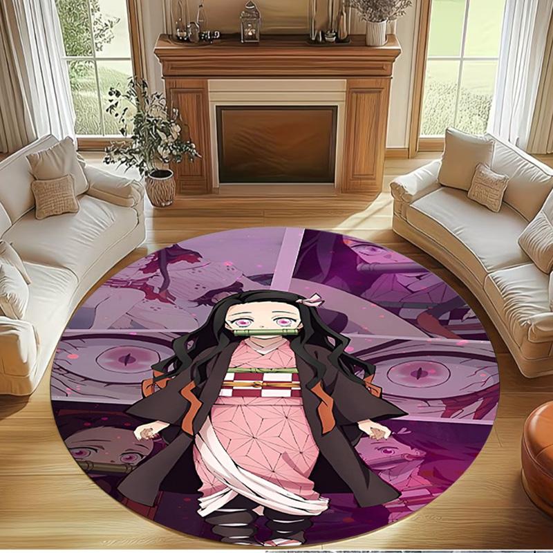 Demon Slayer Print Round Rug, Washable Floor Carpet, For Entryway Dorm Laundry Room Office Study, Home Decor Birthday Christmas Gift