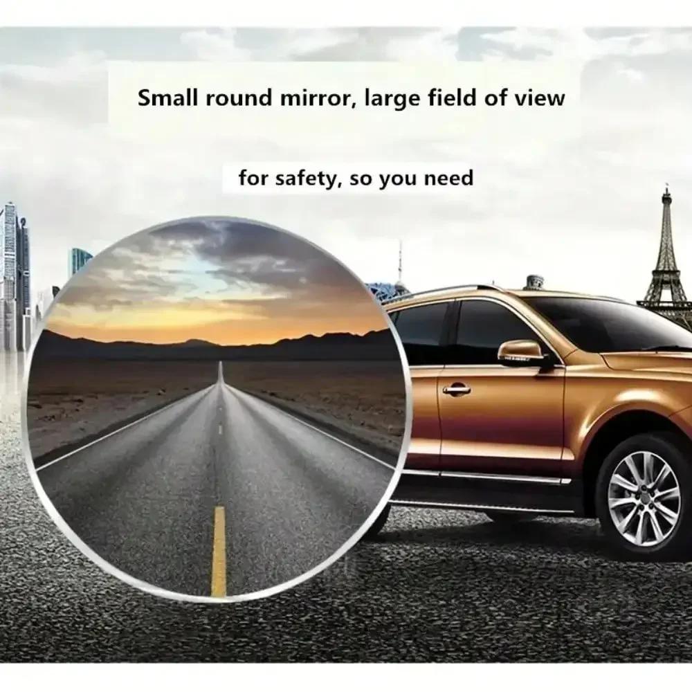 2Pcs Round Frame Convex Blind Spot Mirror Safety Driving Wide Angle 360 Degree Adjustable Clear Rearview Mirror