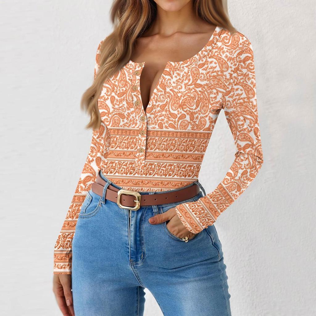 Women's Slim Bottom T-shirt Fashion Casual Gradient Printing Round Neck Pullover Long Sleeve Top