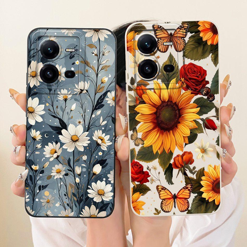 For Vivo V25 V25e 4G Cute Cat Flower Cartoon Phone Case For Vivo V25 V 25 25E V2201 V2202 Shockproof Soft Silicone Covers Bumper