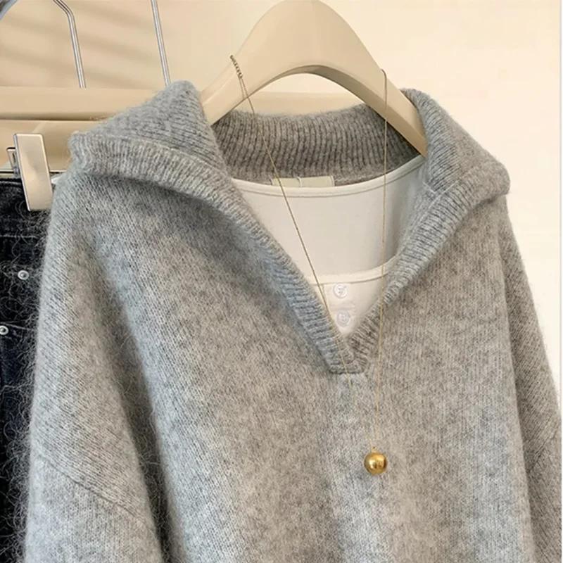 Sweater for Women Pullover V-neck Thickened Warm Knitted Stretchy Long Sleeve Oversize Jumper Sweater Tops