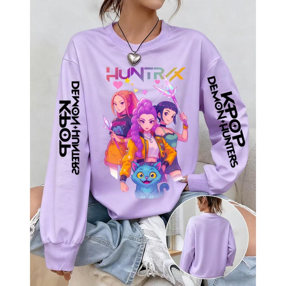 Women's loose K-pop Demon Hunters  round neck sweatshirt autumn and winter large sizeh  comfortble cute K-pop Demon Hunters