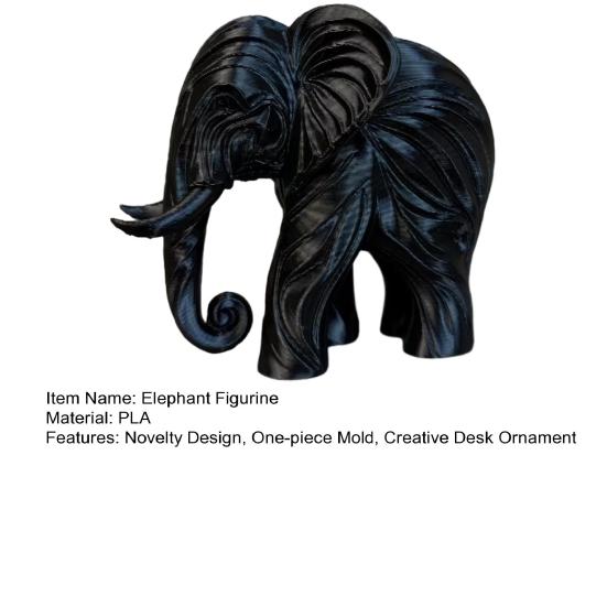 3D Printed Elephant Figurine, One-Piece Molding, Cute Simulated Elephant Model, Desktop Ornament for Home, Bookshelf Decoration