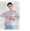 Women's 100% Mulberry Silk Floral Jacquard Shirt with Stand Collar and Frog Button, Long Sleeve Spring Top