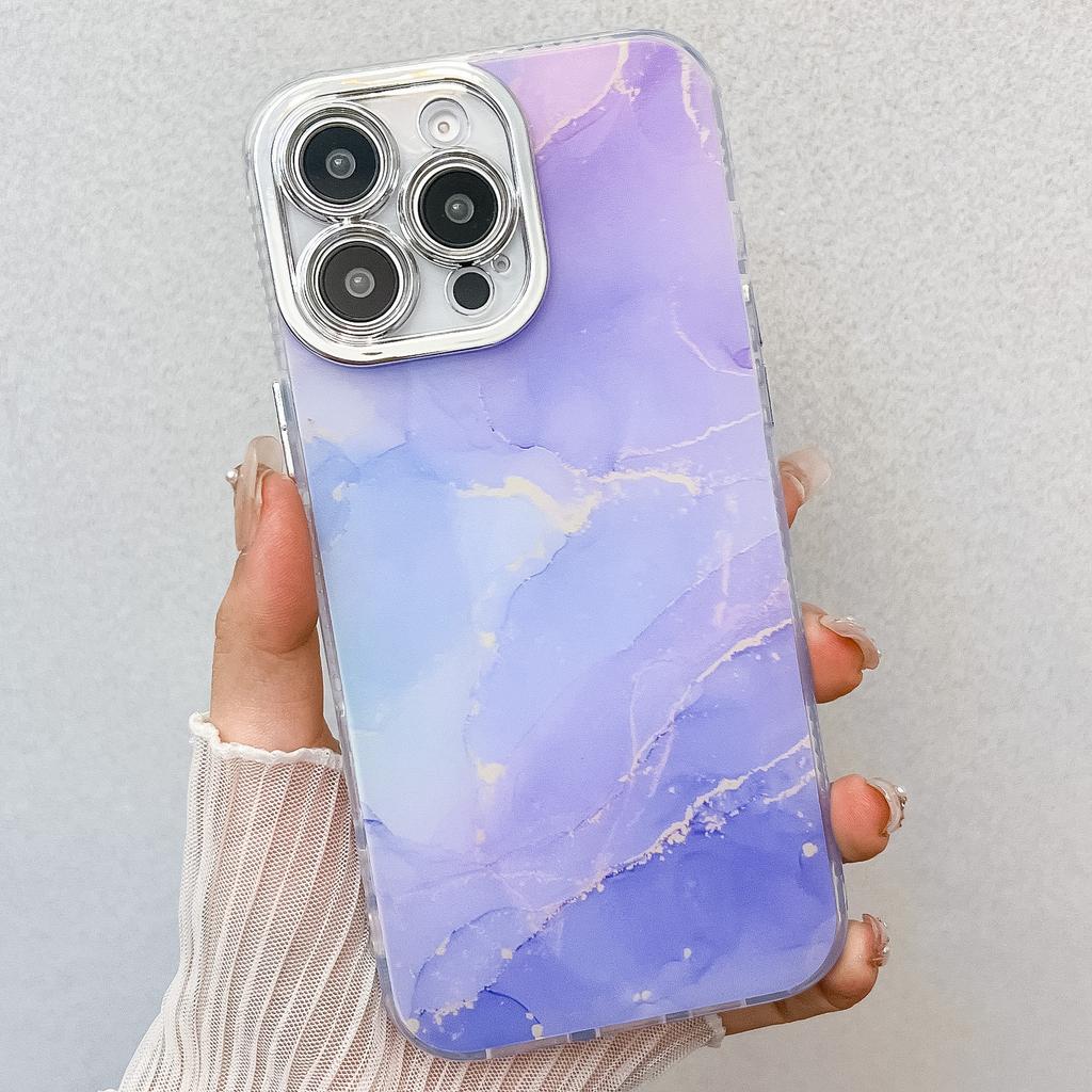 Electroplating Fine Hole Marble Pattern Suitable for IPhone16promax Mobile Phone Case IMD Apple 15 Anti Fall Protection Case