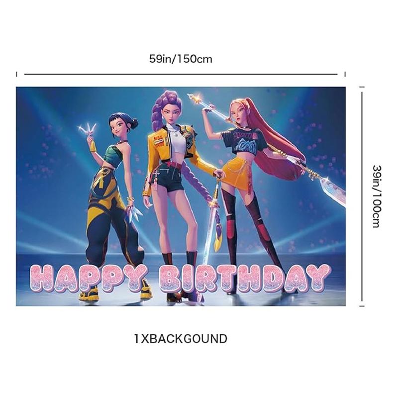 Demon Hunters Group Birthday Party Decorations Rumi Mira Zoey Anime Hanging Banner Balloons Cake Topper Decor Party Accessories