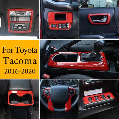 For Toyota Tacoma 2016- ABS Red Car Gear Dashboard Steering Wheel Center Control Storage Cover Trim Sticker Car
