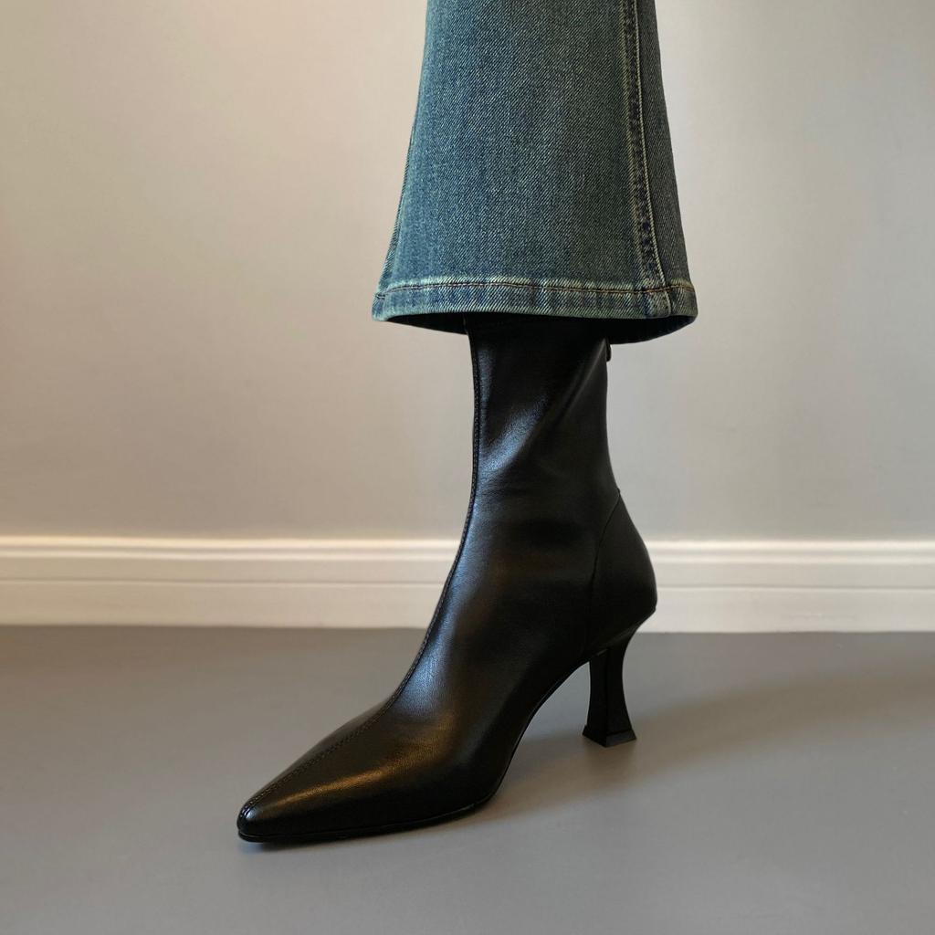 ~ Pointed Thin Heel Boots High Heel Elastic Boots Temperament Versatile Thin Boots Autumn and Winter Velvet Women's Boots