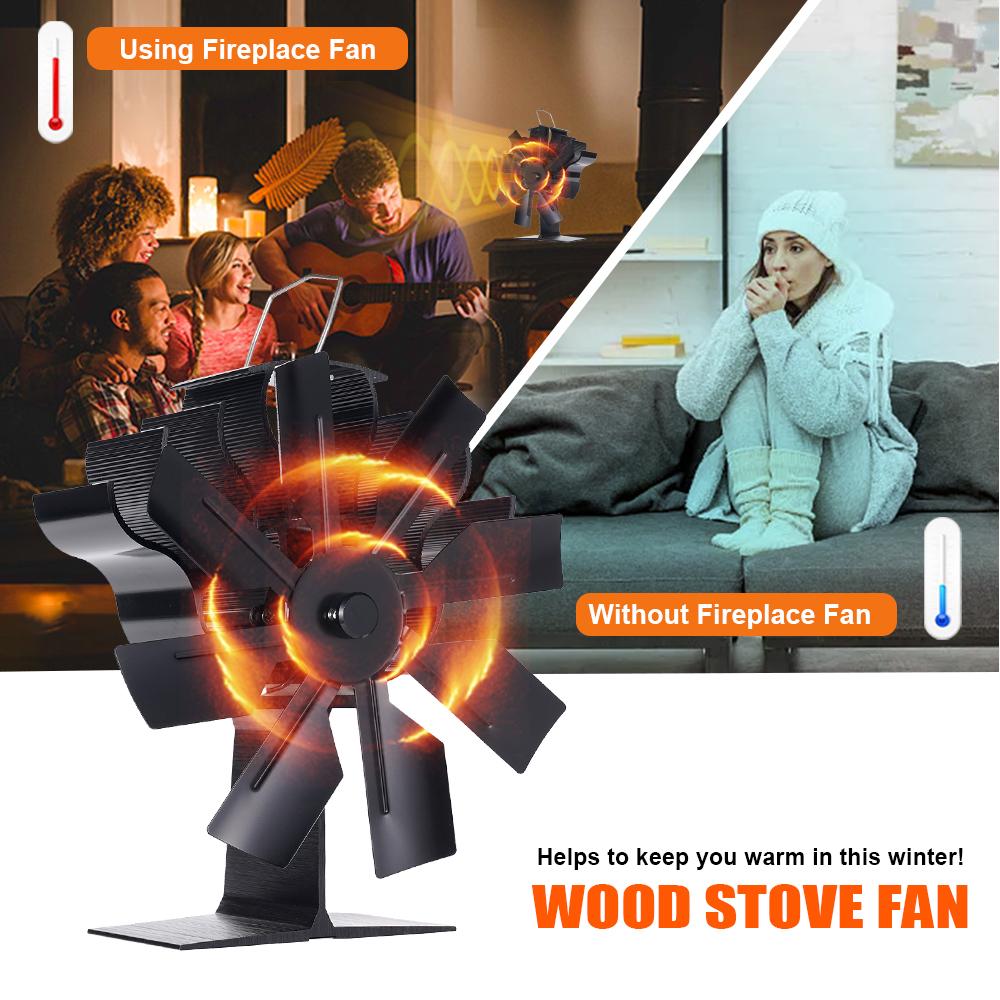 8 Blade Thermal Fireplace Fan Standing Classic Log Wood Burner Eco-fan Quiet Fireplace Fan Home Winter Warm Heat Distribution
