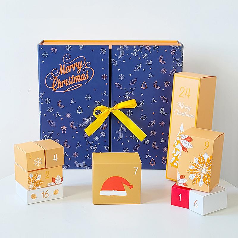

DIY Адвент-календарь Рождественские календари обратного отсчета с 24 картонными коробками-сокровищницами Рождественский пустой календарь обратного отсчета синий