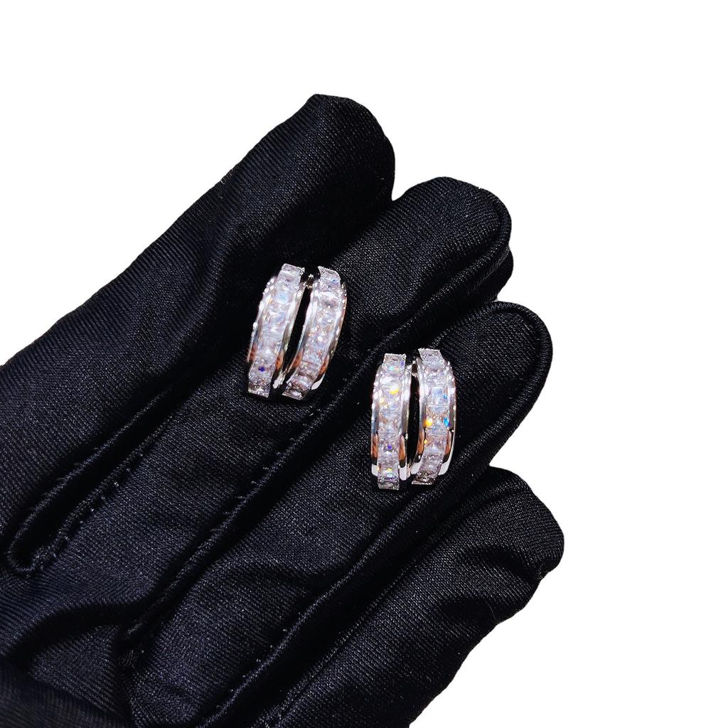 Bling Bling Brilliant Zircon Stud Earrings With 925 Stamps Luxury Double Layer Full Diamond Earrings Party Birthday Jewelry Gift