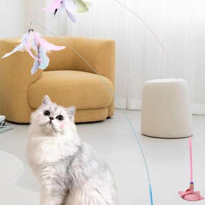 Interaktives Katzenspielzeug Saugnapf Feder Selbstunterhaltung Badminton-Stab Bissfeste Saugnapf Lange Stange Stahlseil Haustierspielzeug Zubehör