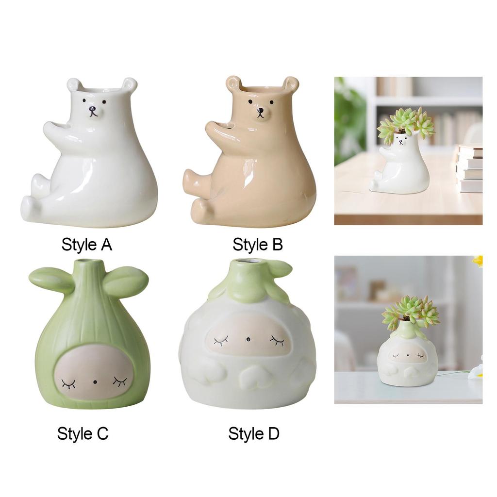 Porcelain Balcony Flower Pot Cartoon Planter Sculpture Desk Artwork Plant Holder Desk Ornament for Dining Table Versatile