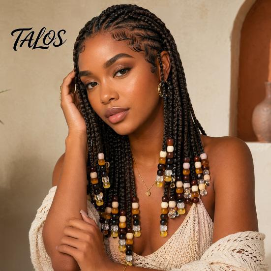 Talos 60 Piezas Accesorios para Cabello de Rastas, Cuentas de Agujero Grande para Trenzas Gruesas y Rastas, Multicolor Textura de Madera Imitación Adultos Niños