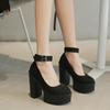 Zapatos de plataforma de tacón alto de bloque grueso para mujer, zapatos de tacón con hebilla y correa en el tobillo, zapatos góticos Punk para club nocturno modelo, primavera y otoño