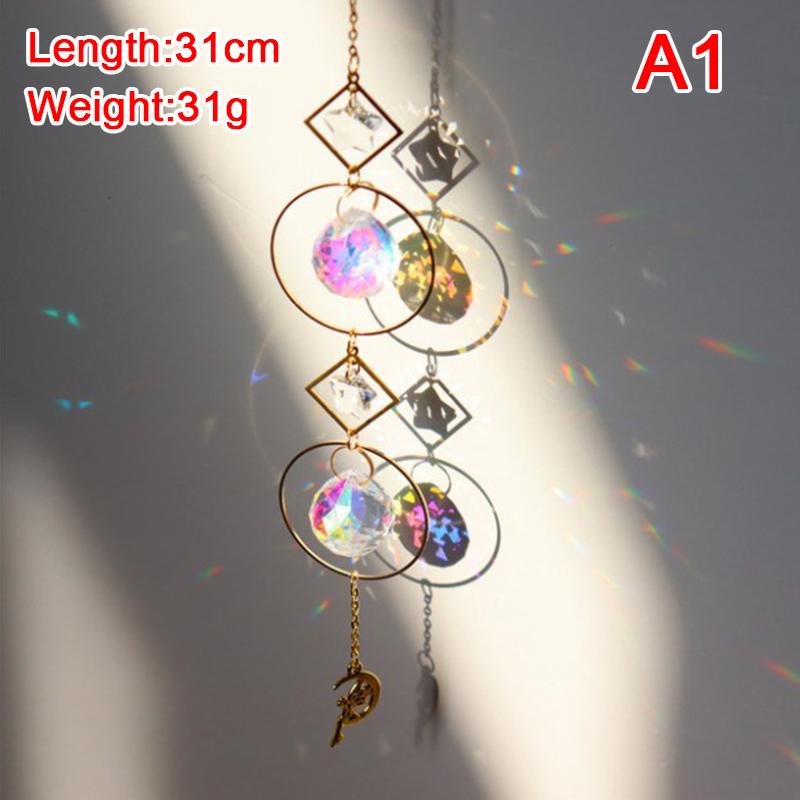 Wind Chime Suncatcher Star Moon, Colorful Beads Plated Hanging Pendant for Garden Decor