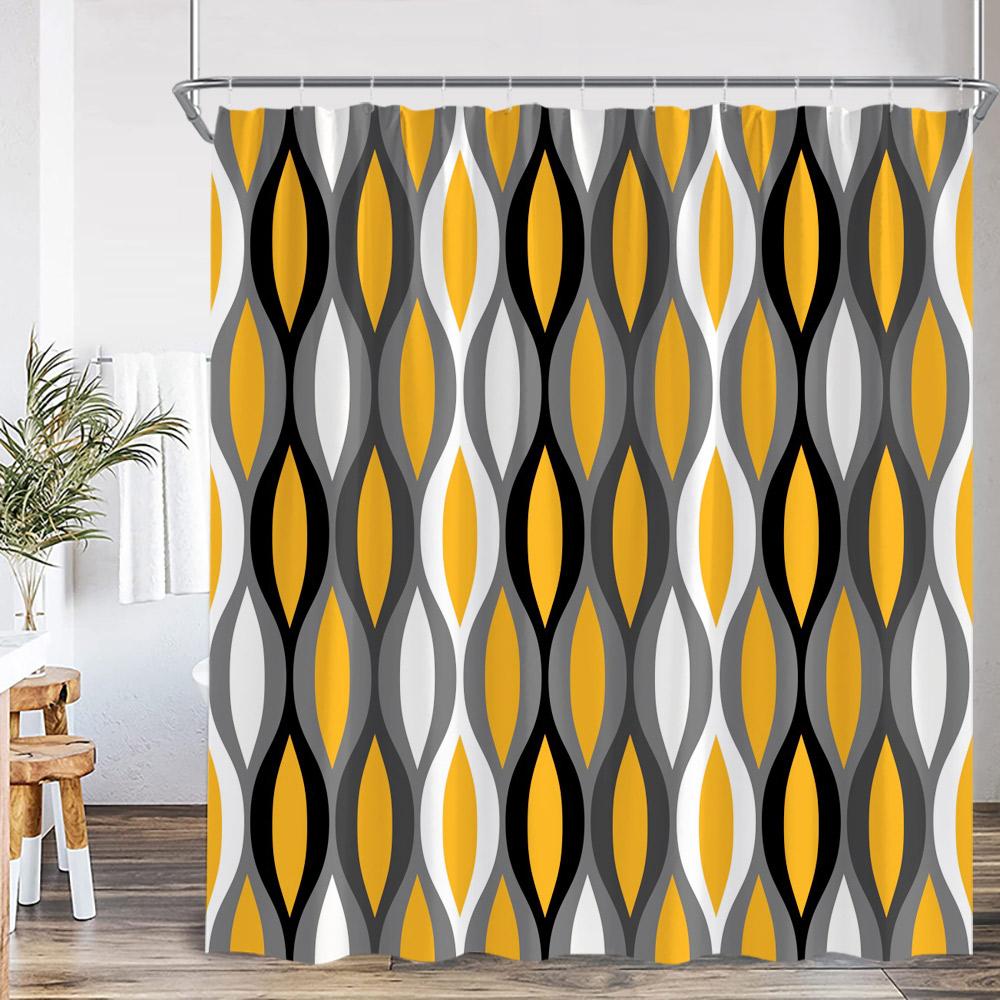 Abstract Geometric Shower Curtain Colorful Wavy Line Art Aesthetic Bathroom Decoration Modern Polyester Bath Curtain with Hook