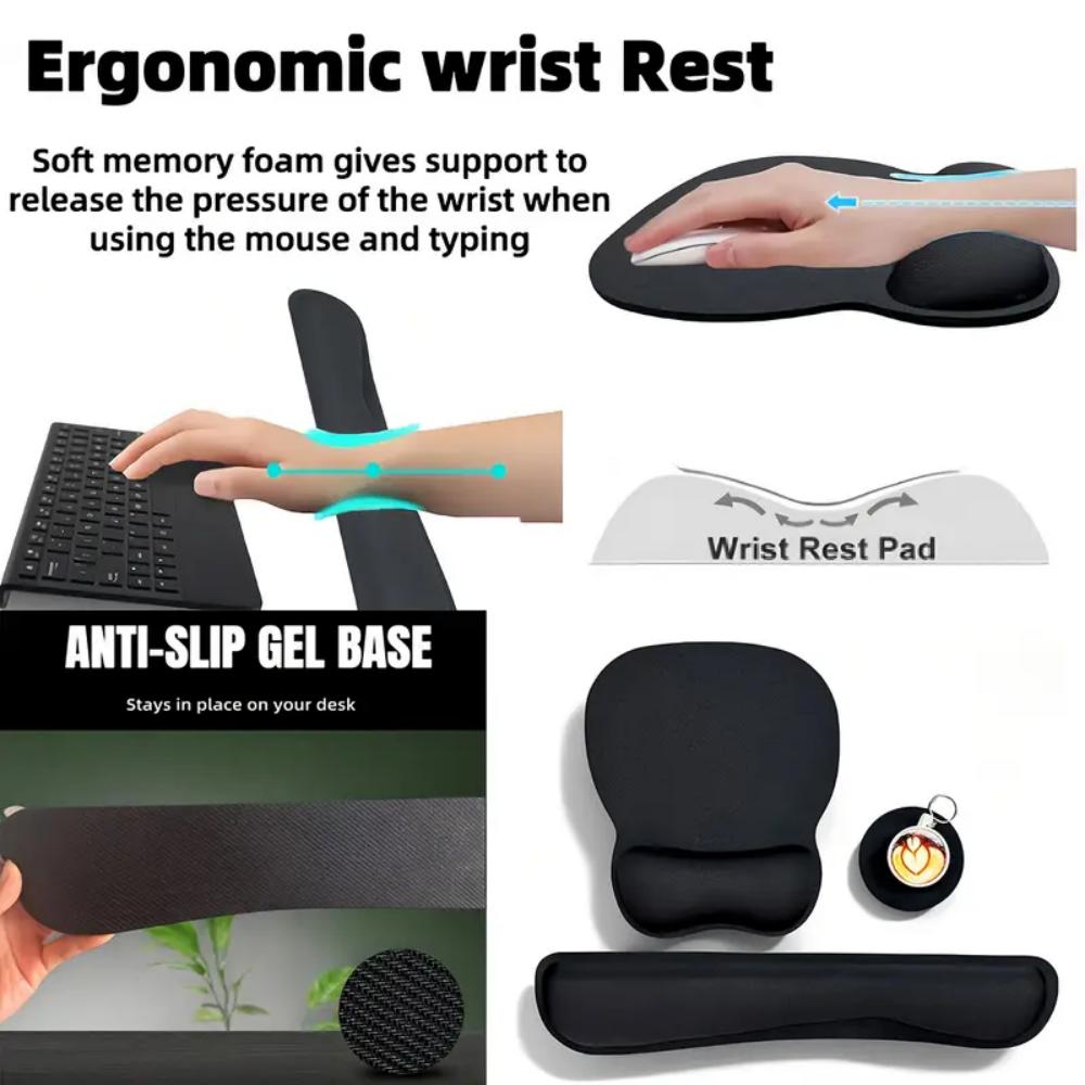 Keyboard Wrist Rest Pad and Mouse Pad Set 3pcs Kit Ergonomic Memory Foam Mouse Wrist Support with Non-Slip Base for Home Office