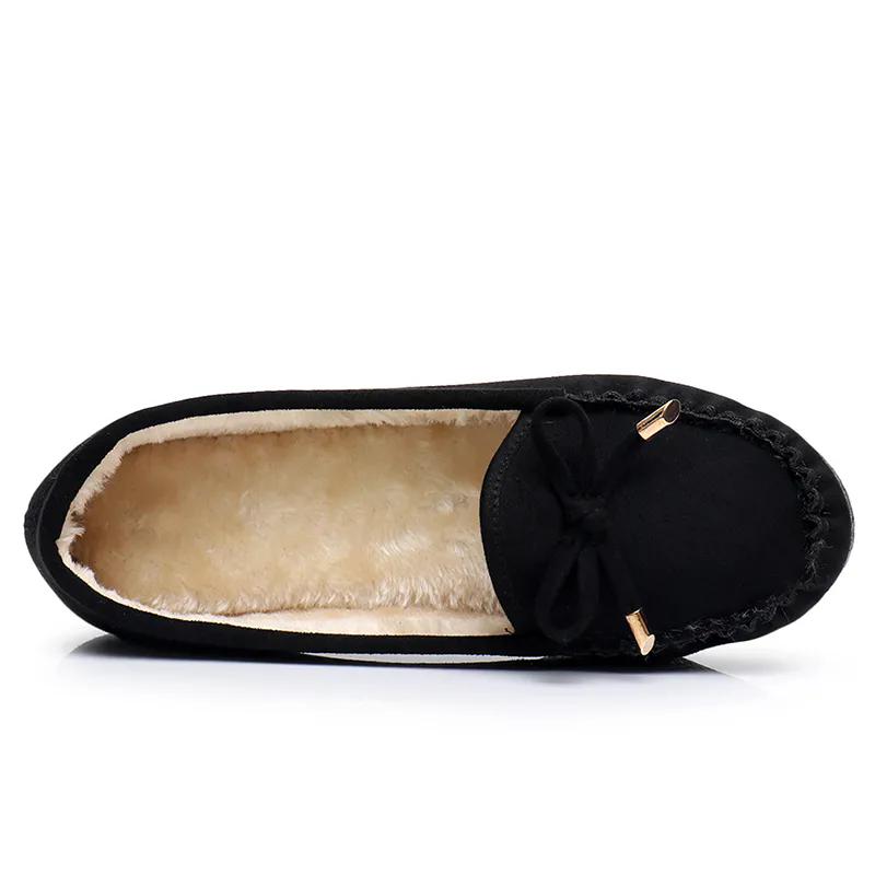 WTEMPO Casual Solid Color Soft Sole Non Slip Bow Shoes Women's Autumn Winter Large Size Warm Plush Slip-on Shoes