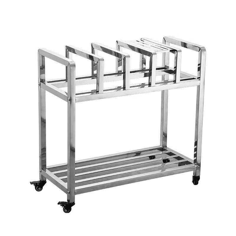 

Stainless Steel Mobile Kitchen Storage Cart with Chopping Board and Knife Rack