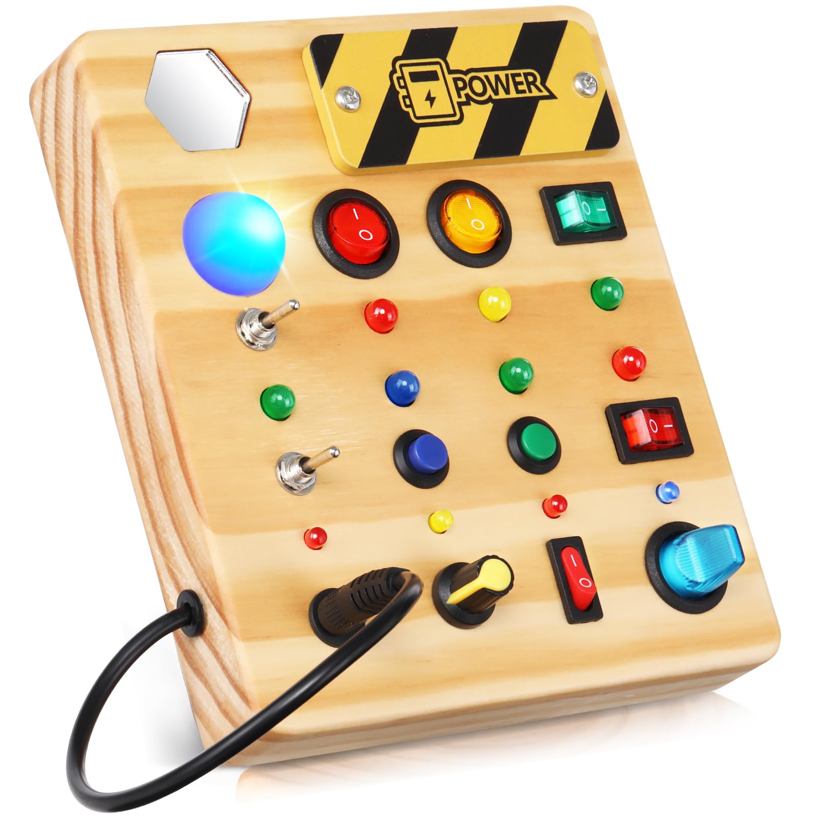 

Busy Board Switchboard Educational Toy for Birthday Montessori Sensory Board with 12 Switches and 12 Kids Christmas Toy for Year Old Boys 2-Year-Olds,