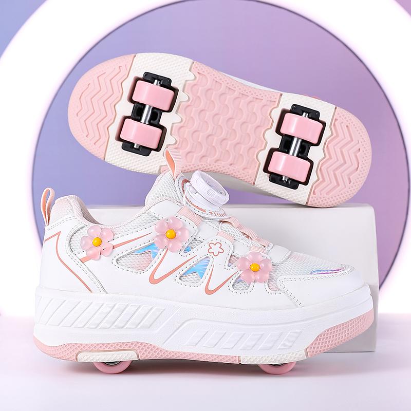 29-40 Boy's Rotating Button Four Wheel Skate Roller Shoes Roller Skating Removable Student Skating Shoes Kid Shoes with Wheels