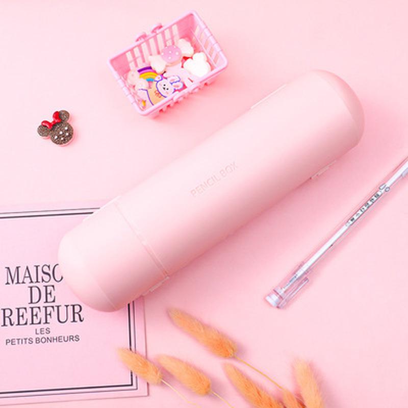 

Многофункциональный пенал большой емкости, двухслойные пеналы, креативный цилиндрический держатель для ручек, детские канцелярские принадлежности розовый