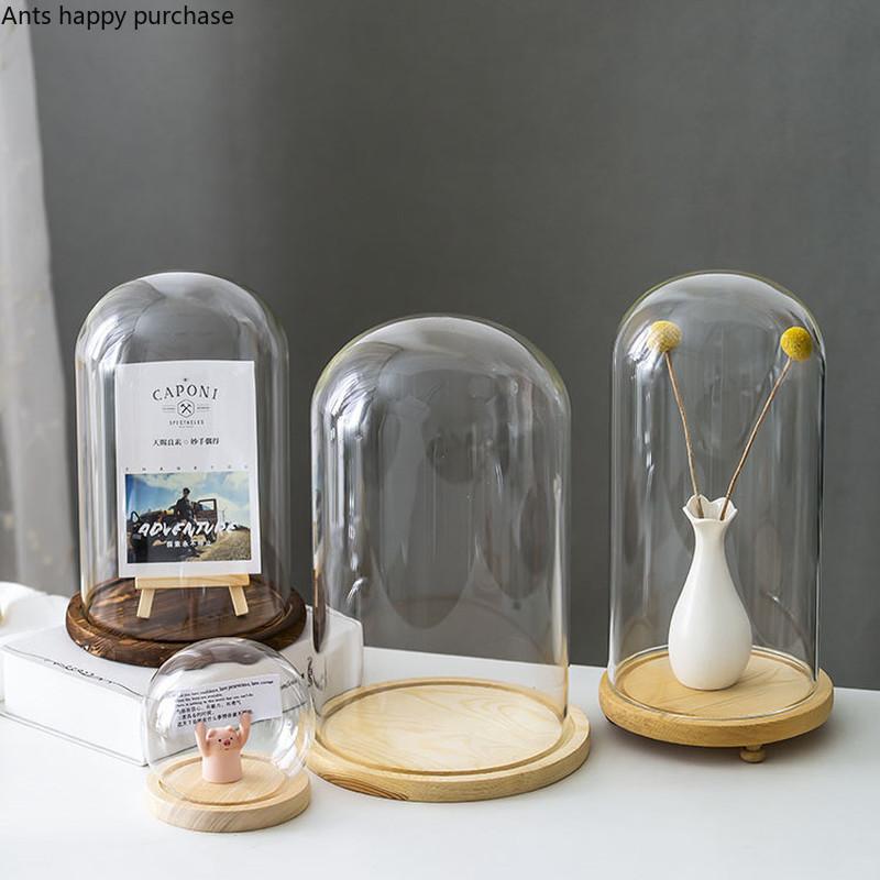 Ewige Blumen Ornamente Präsentationsschale Transparente Glasabdeckung Holzsockel Geschenk Präsentationsbox Kunsthandwerk Aufbewahrungsschale Staubschutz Kuchenform