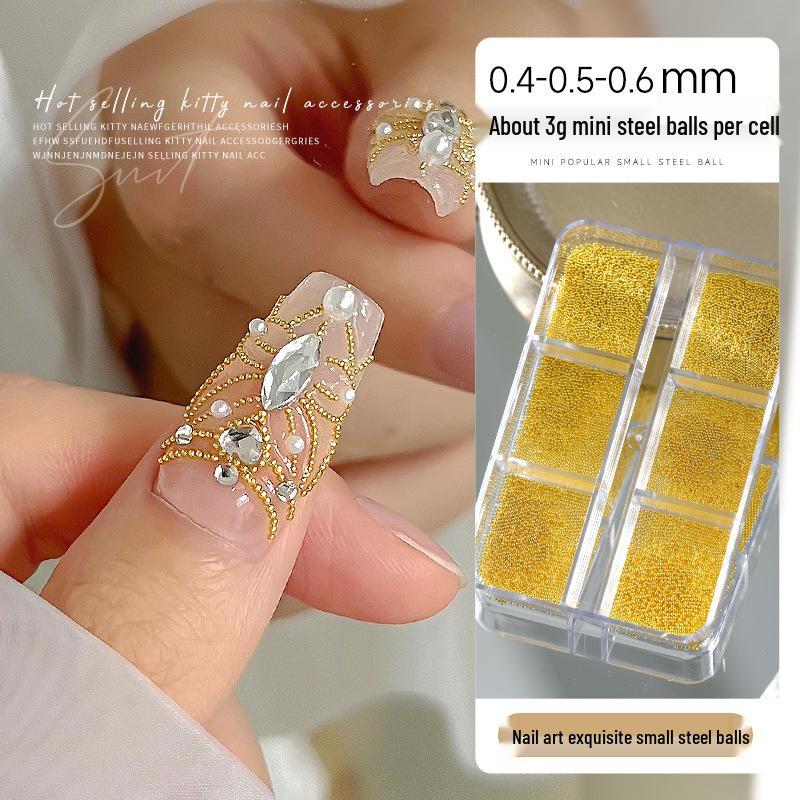 Gold & Silver Mini Steel Nail Art Beads - 6 Boxed DIY Metal Round Decorations