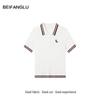 Northern Deer French Style Striped Knit Polo, Lyocell & Triacetate Short Sleeve