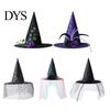 Fashionable Theme Event Hat Halloween Star Witch Hat, Mesh Veil Rose Feather Cone Adult Party Hats for Women, Gothic Costume Headwear, Cosplay